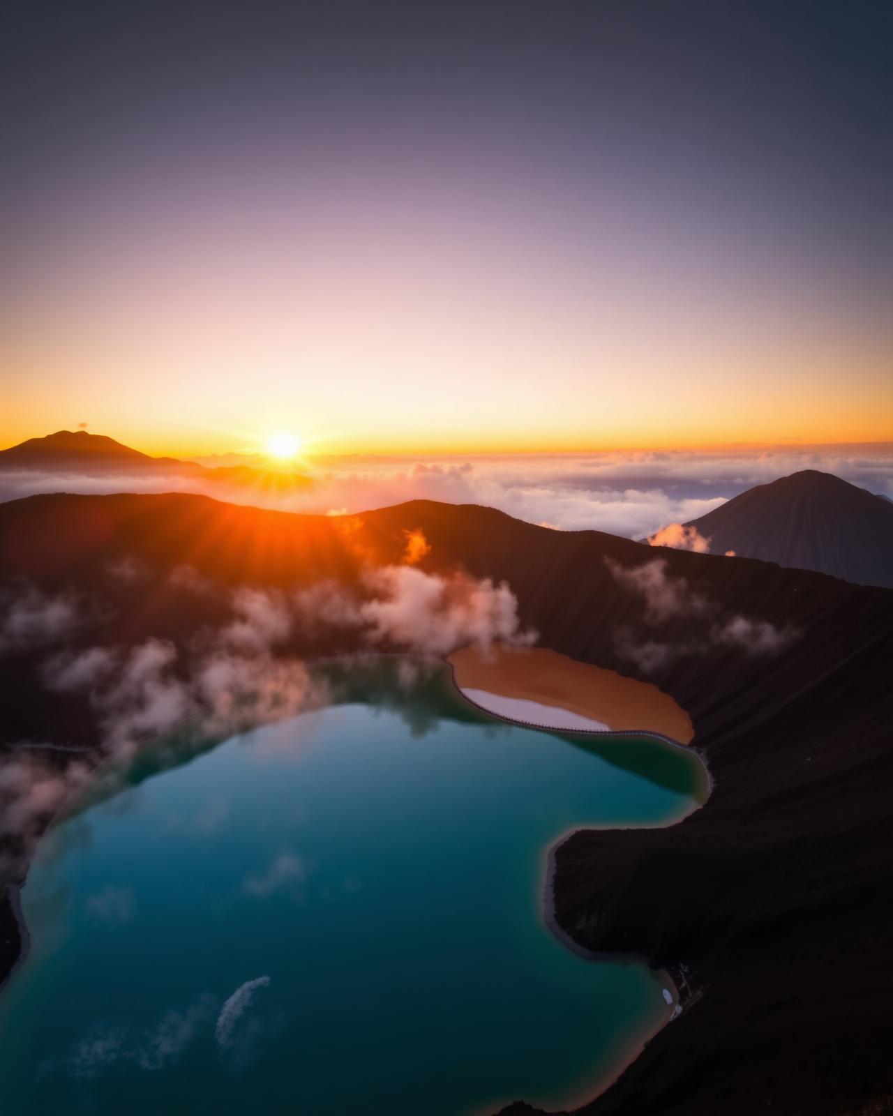 Sunrise over Kelimutu volcano in Flores